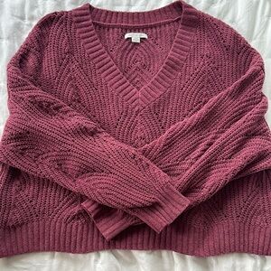 American Eagle Outfitters Red V-Neck Sweater with Chevron Design